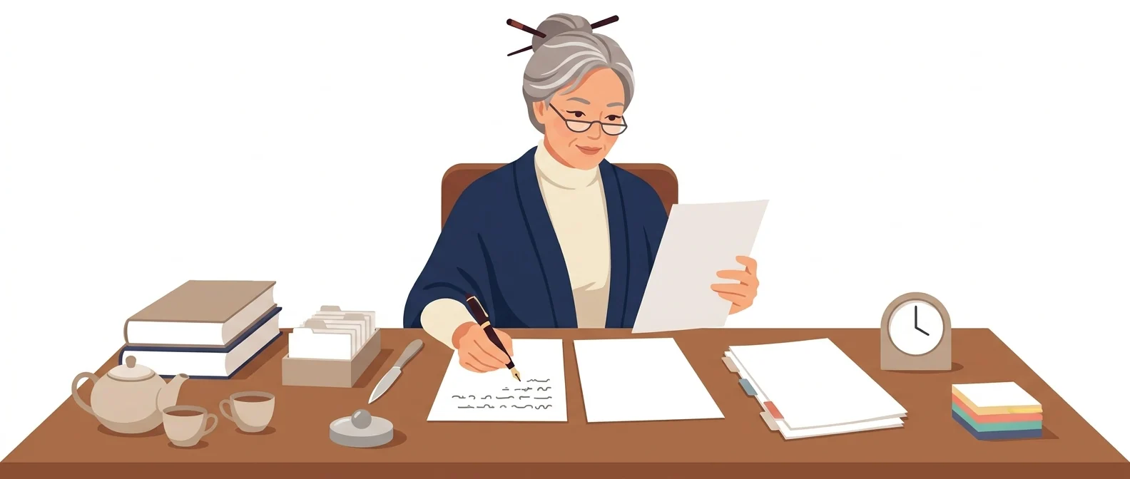 두 문서를 나란히 펴 놓고 원문의 문단 모양까지 그대로 옮겨 적는 50대 전문 번역가의 모습