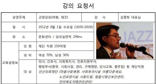 전북 마음사랑병원 여행와 JAZZ 교육 현장 - 나눔경영컨설팅 김종혁 강사
